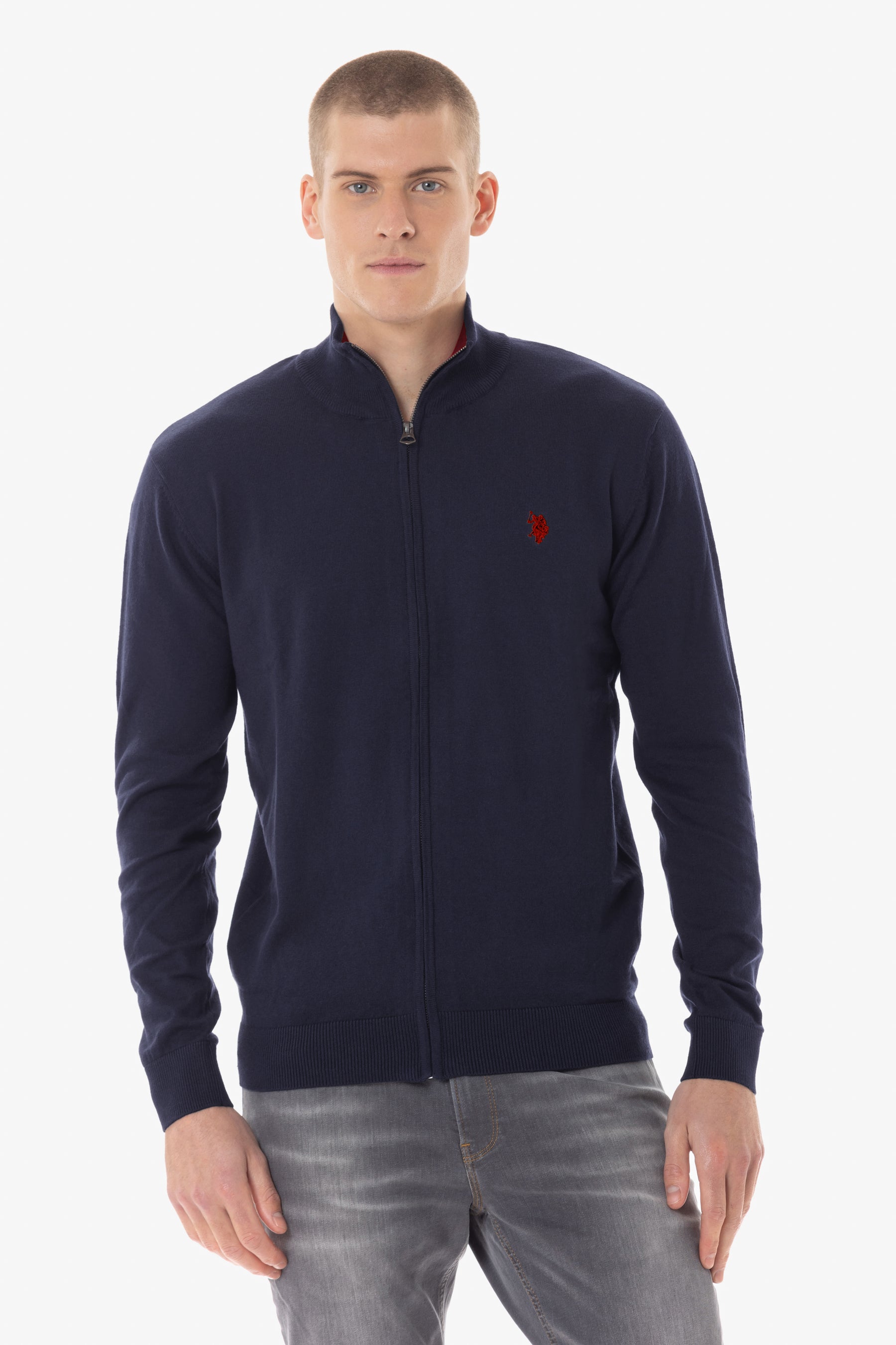 Maglia cotone cashmere con chiusura zip frontale con logo U.S. Polo Assn.