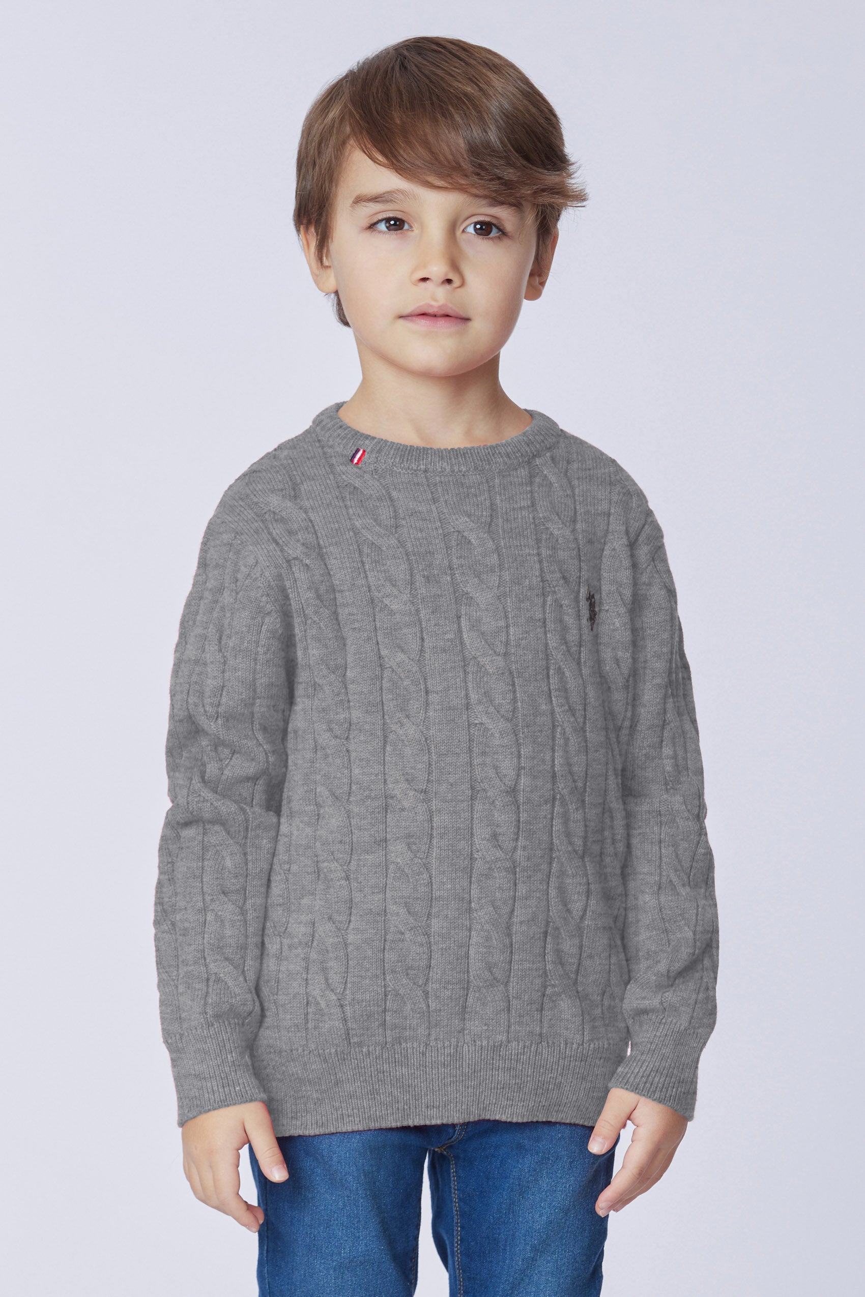 Maglia girocollo a treccia con logo