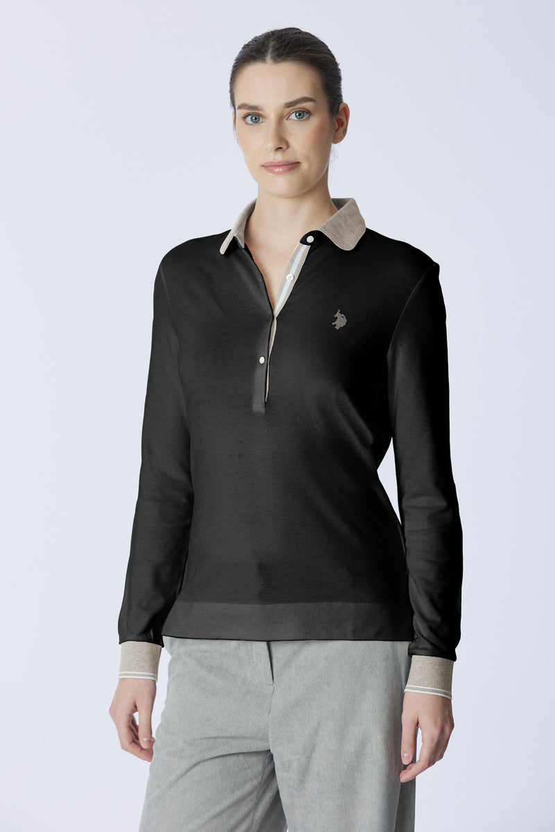 Polo shirt a maniche lunghe micro piquet stretch