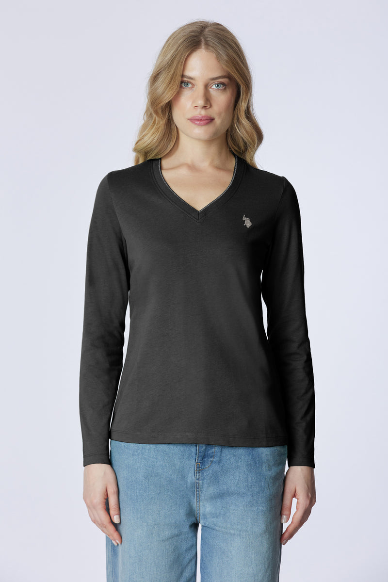 T-shirt a maniche lunghe scollo a V
