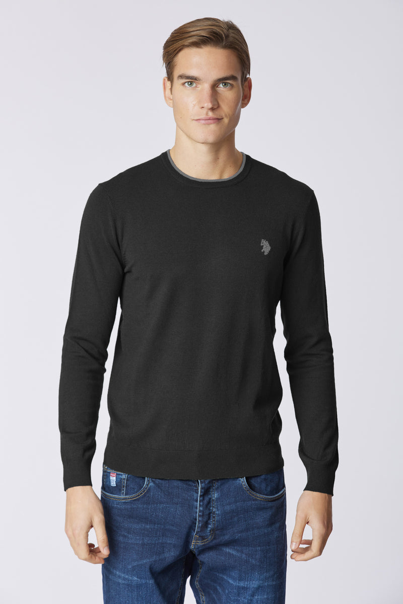 Maglia girocollo misto cotone e cashmere con dettaglio girocollo