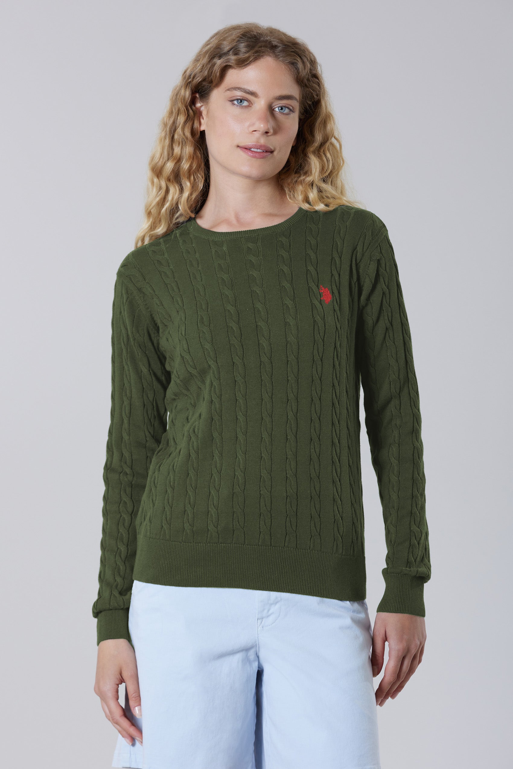 Maglia girocollo a treccia in cotone light
