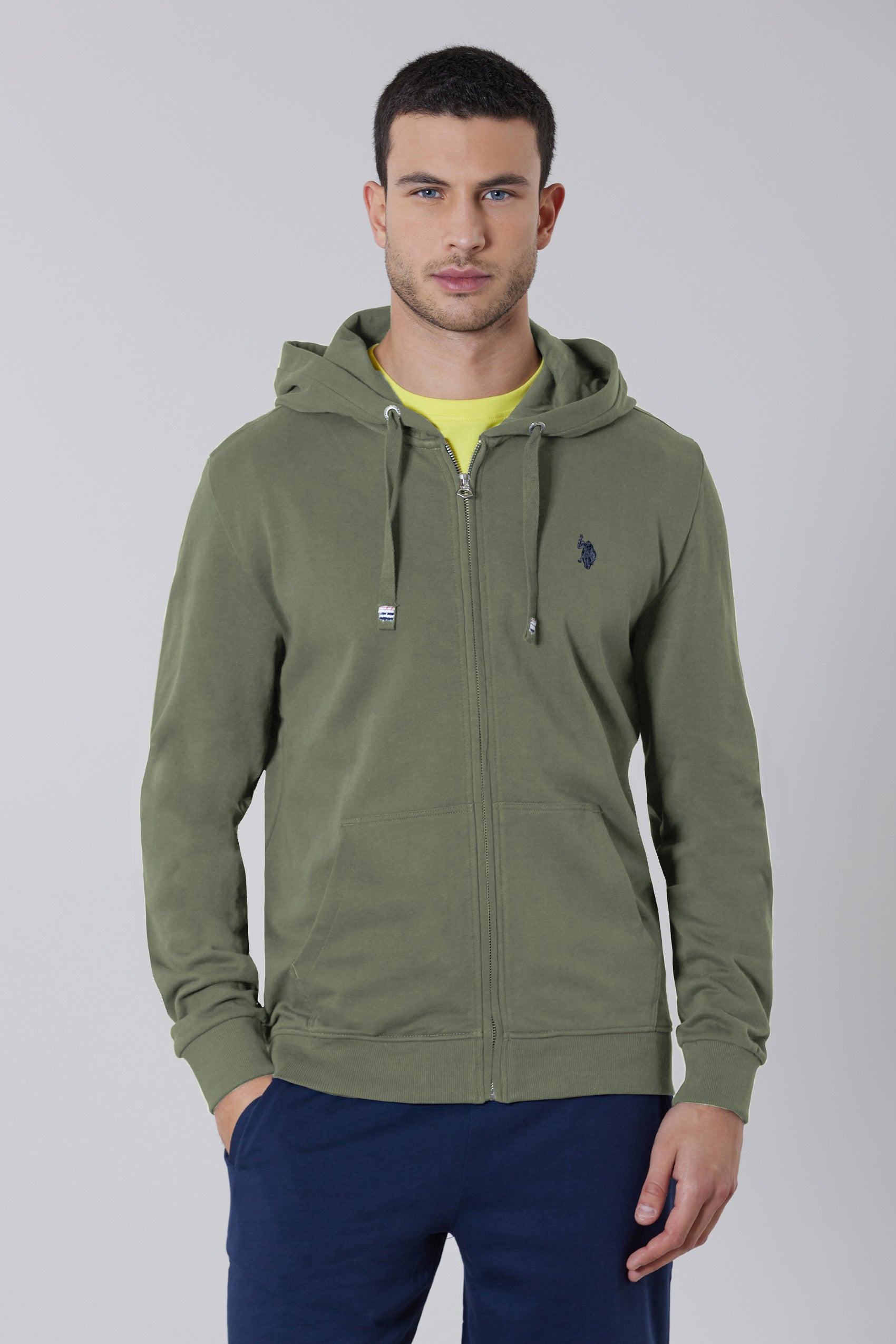 Felpa da uomo in cotone con cappuccio e chiusura zip