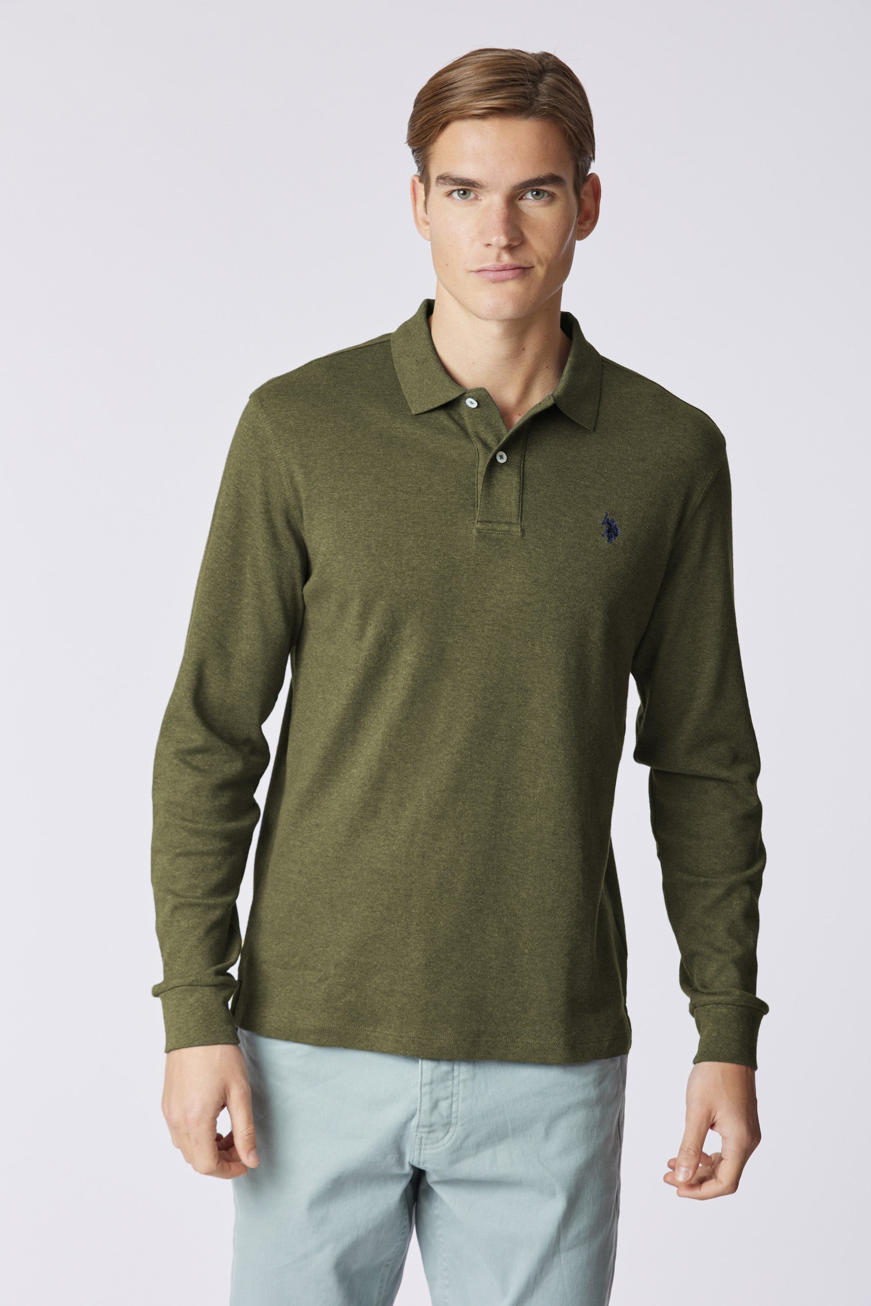 Polo shirt a maniche lunghe in cotone interlock melange
