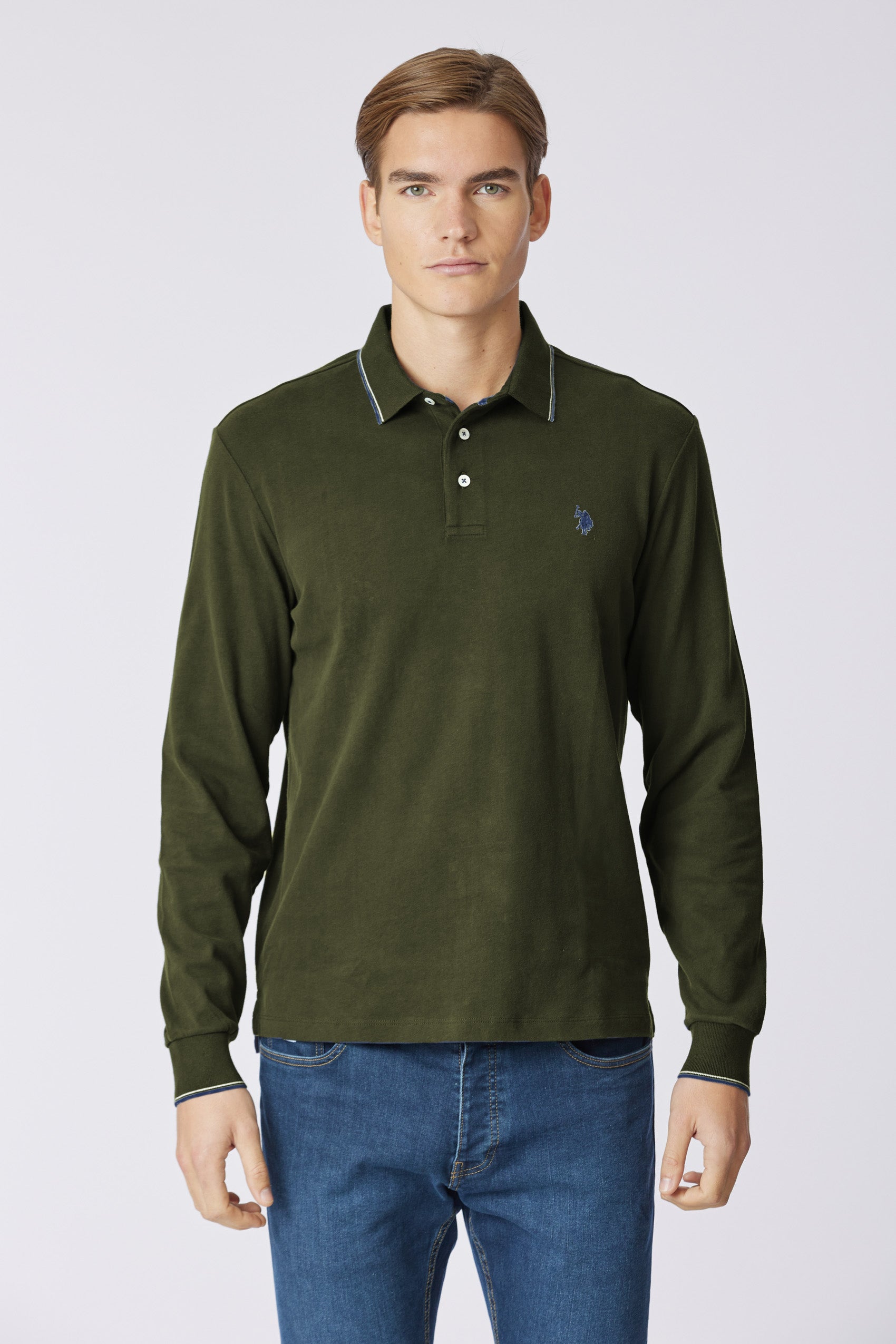 Polo shirt a maniche lunghe in cotone heavy jersey