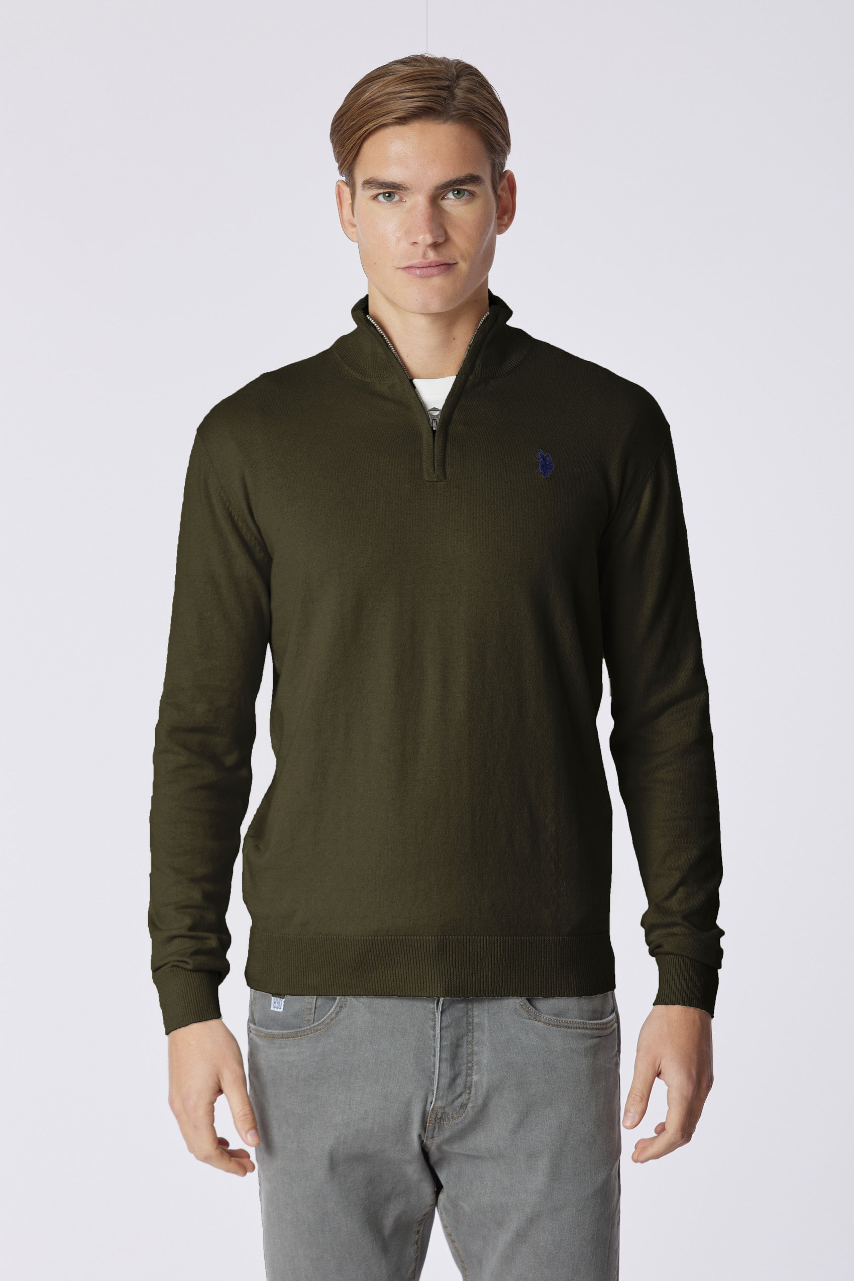 Maglia con zip un quarto cotone e cashmere