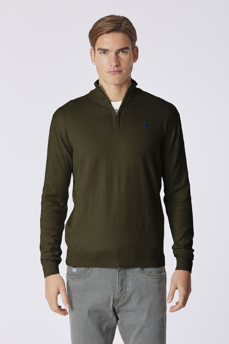Maglia con zip un quarto cotone e cashmere