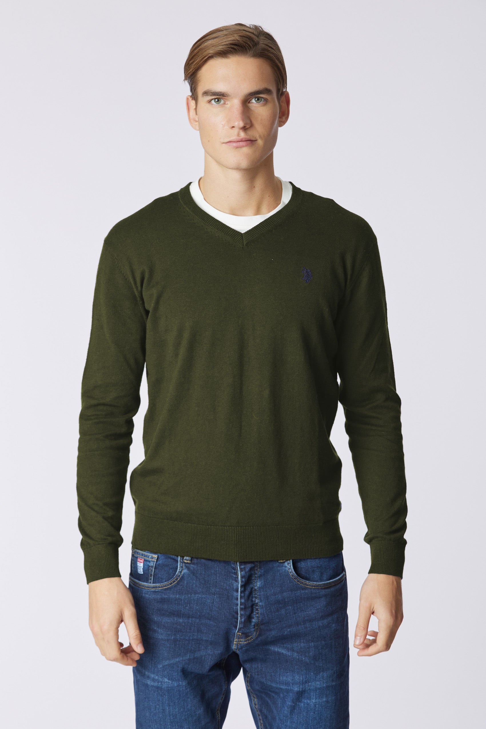 Maglia scollo a V cotone e cashmere