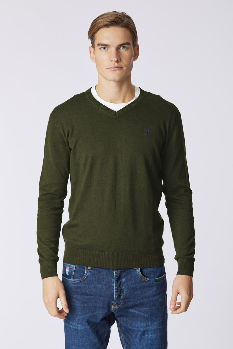 Maglia scollo a V cotone e cashmere