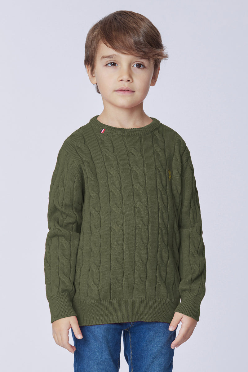 Maglia girocollo a treccia con logo
