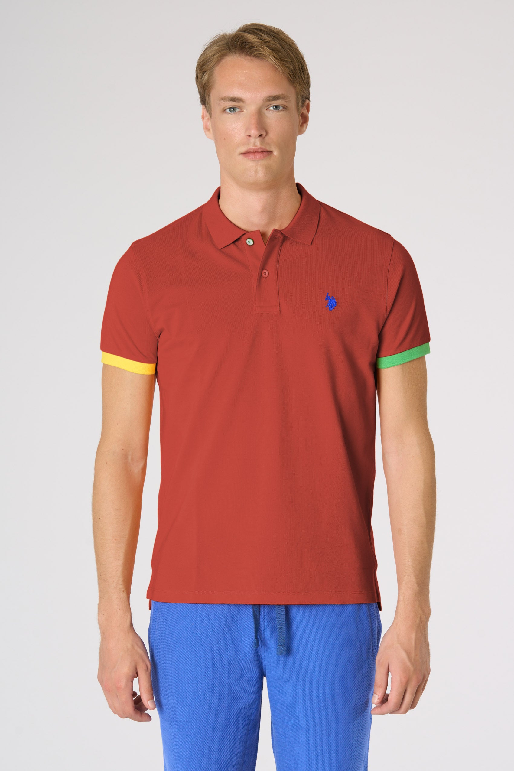 Polo shirt da uomo in cotone piquet con dettagli a contrasto e sottocolletto colorato