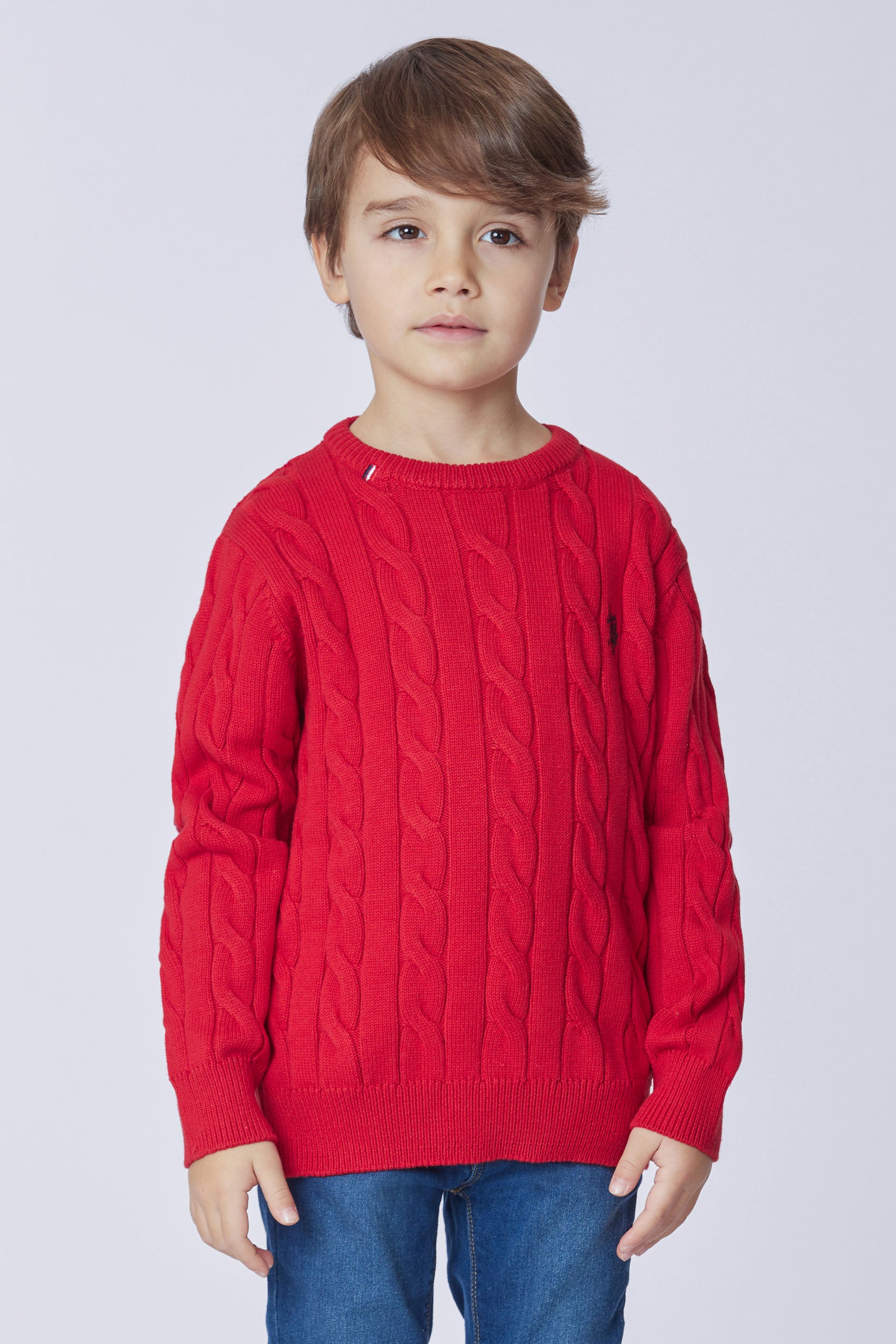Maglia girocollo a treccia con logo