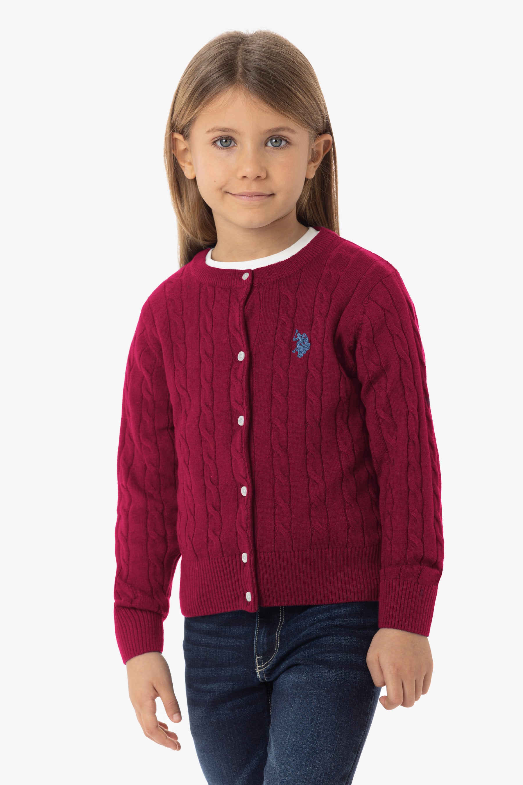 Cardigan da bambina cotone e cashmere con logo U.S. Polo Assn.