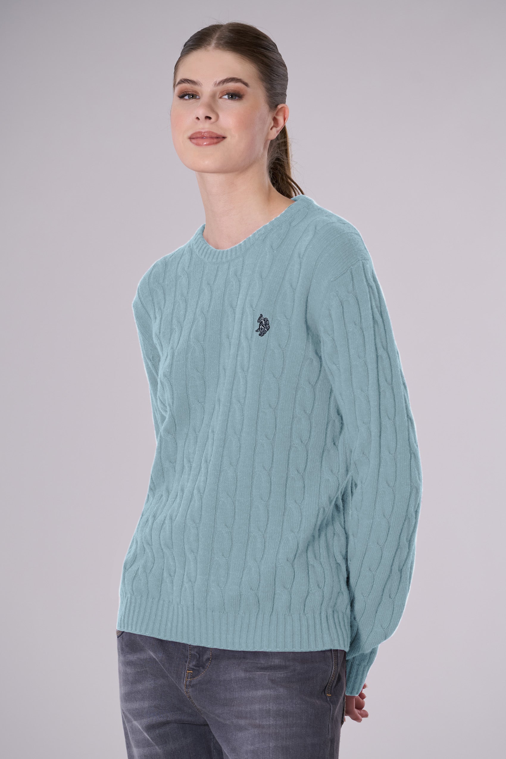 Maglia girocollo a treccia misto lana