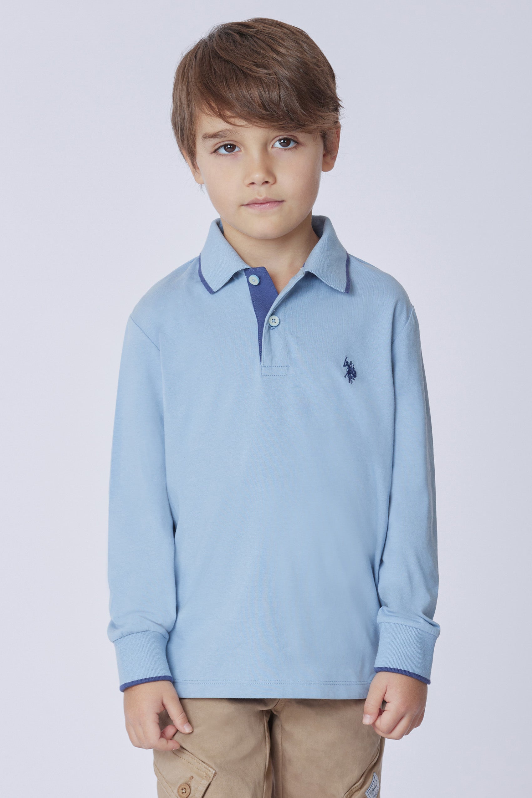 Polo shirt a maniche lunghe in cotone stretch con logo