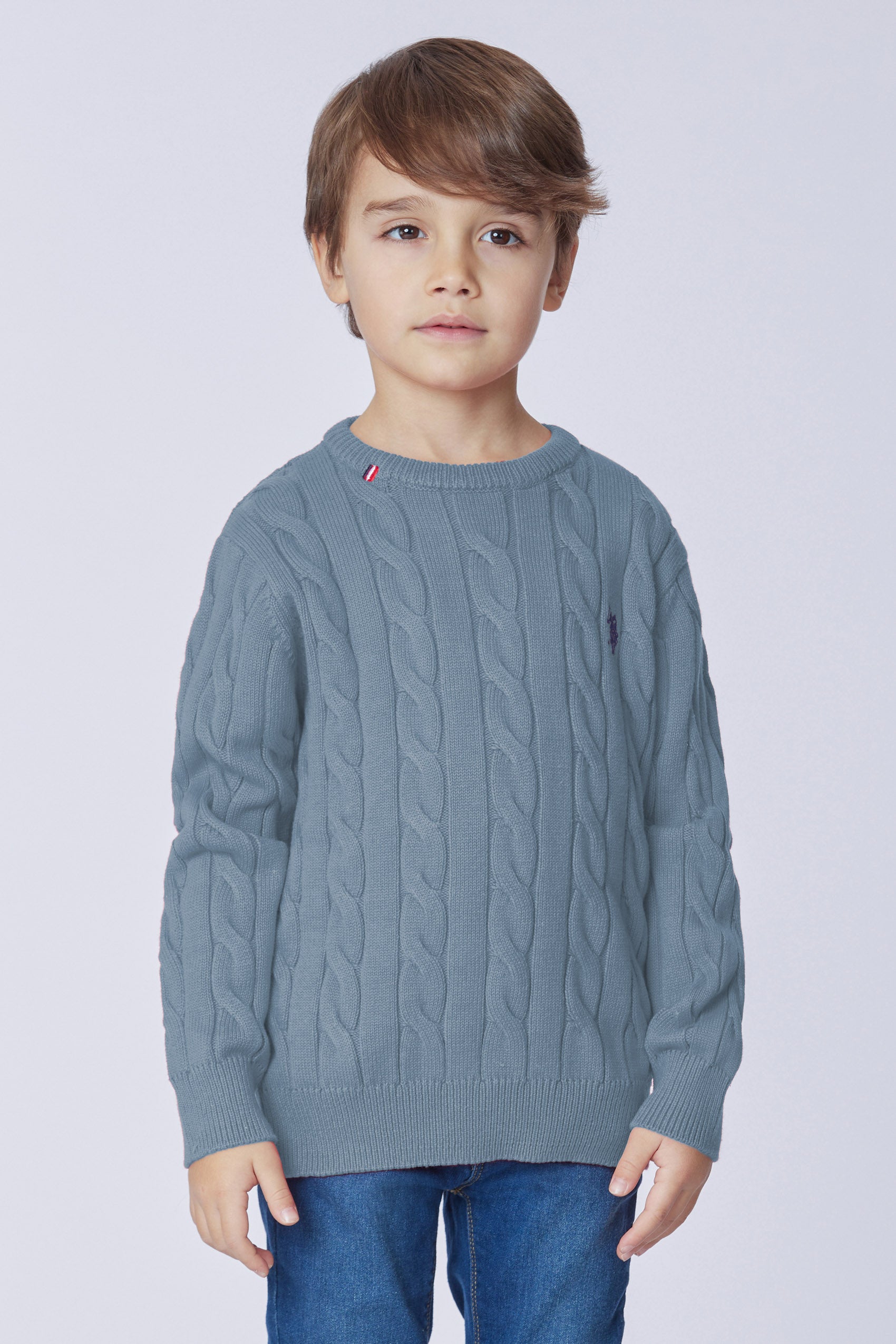 Maglia girocollo a treccia con logo