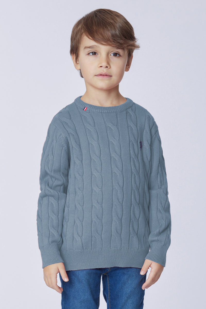 Maglia girocollo a treccia con logo