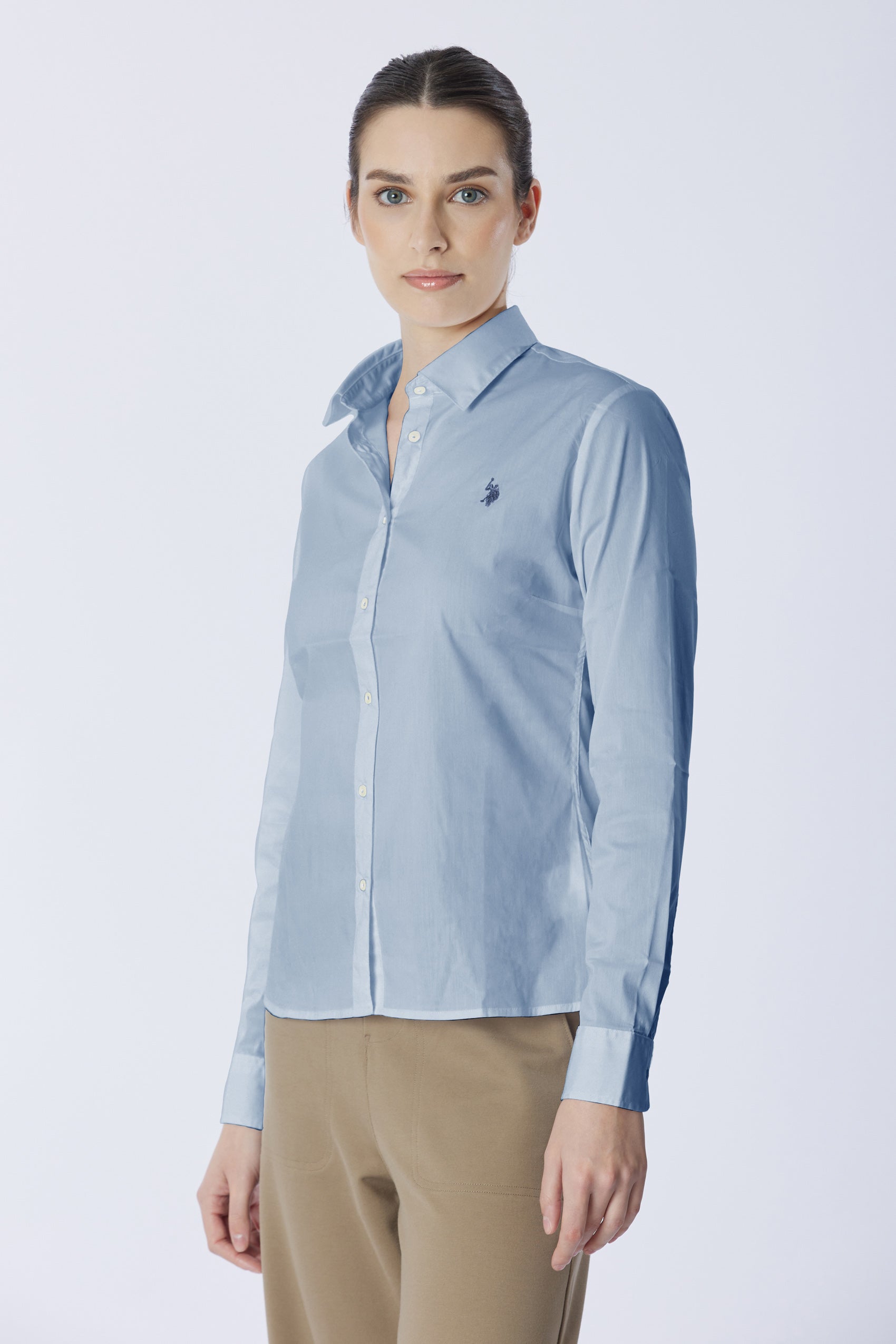 Camicia misto cotone stretch popeline con ricamo