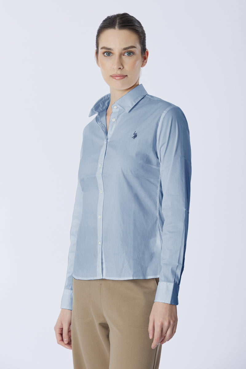 Camicia misto cotone stretch popeline con ricamo