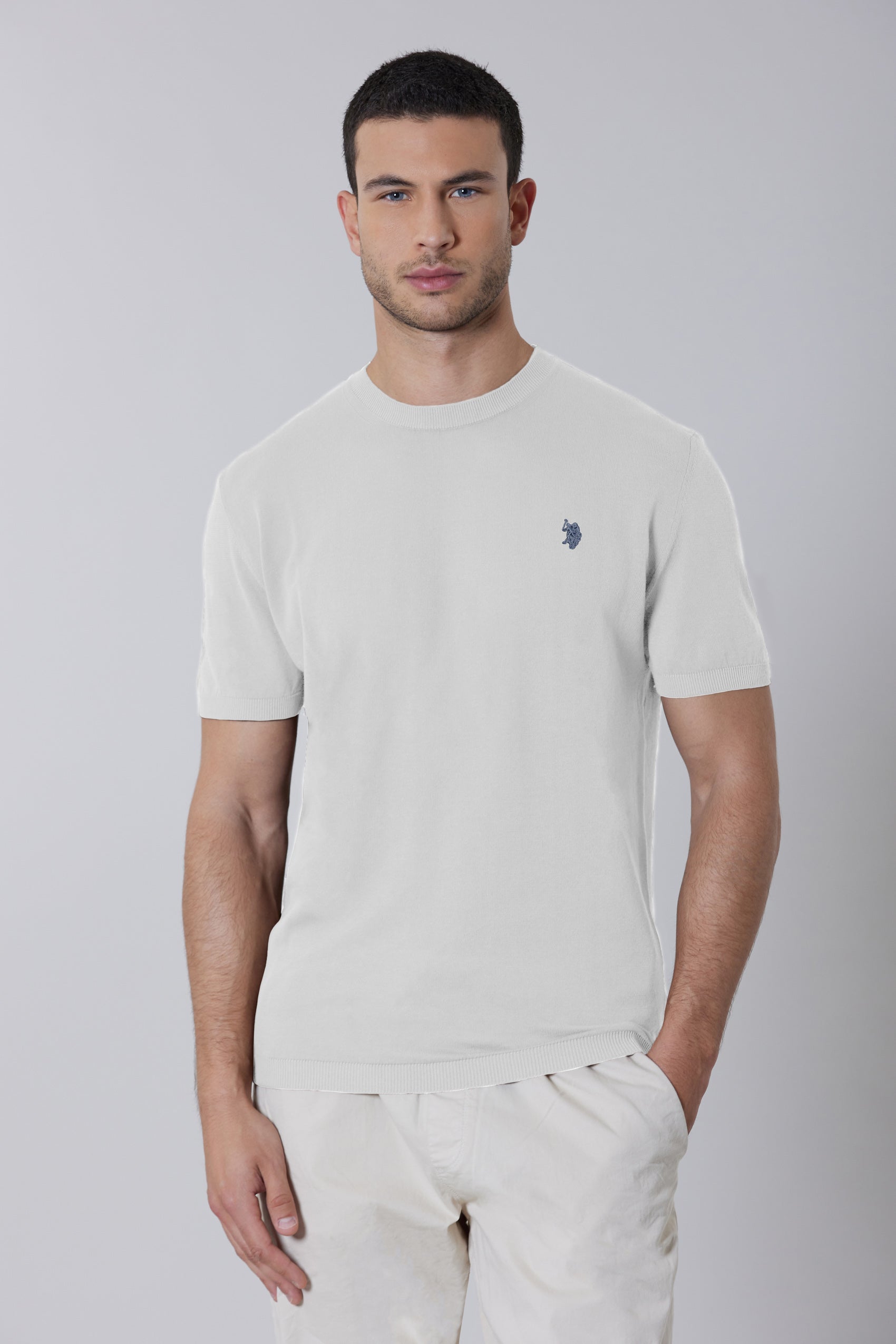 Maglia girocollo a maniche corte in cotone crepe