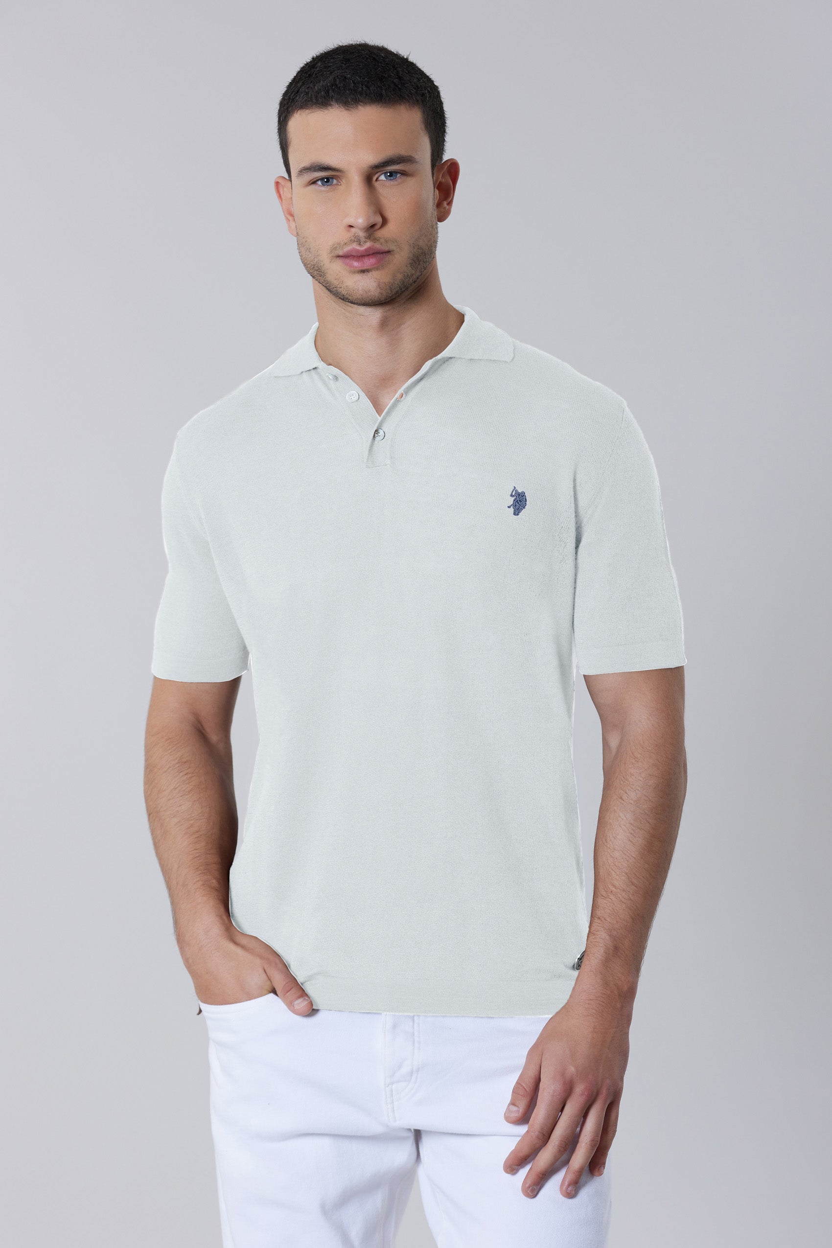 Polo a maniche corte misto cotone organico e lino