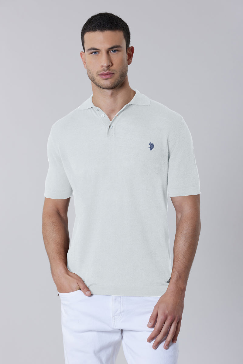 Polo a maniche corte misto cotone organico e lino
