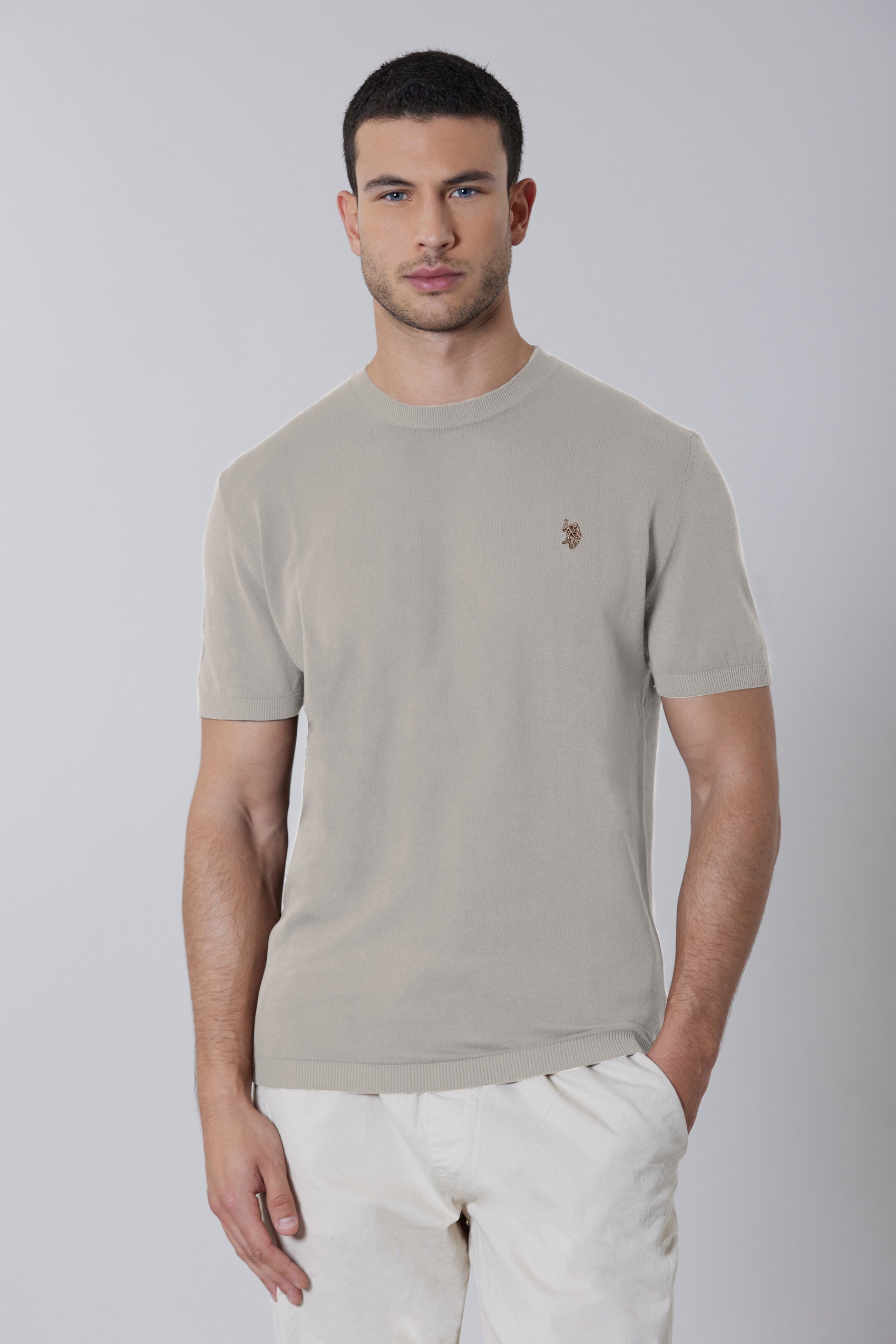 Maglia girocollo a maniche corte in cotone crepe