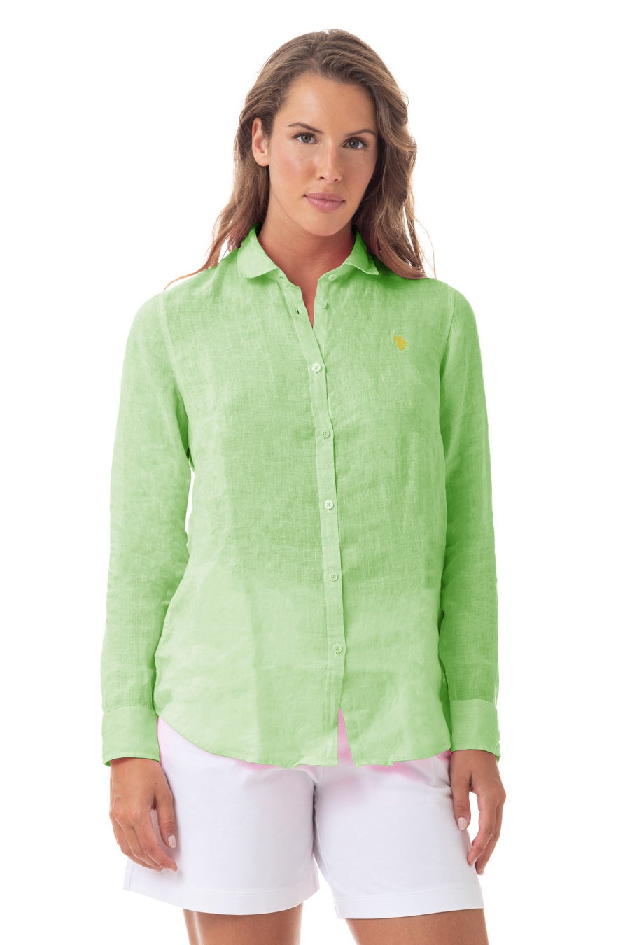 Camicia in lino fluo con logo U.S. Polo Assn.