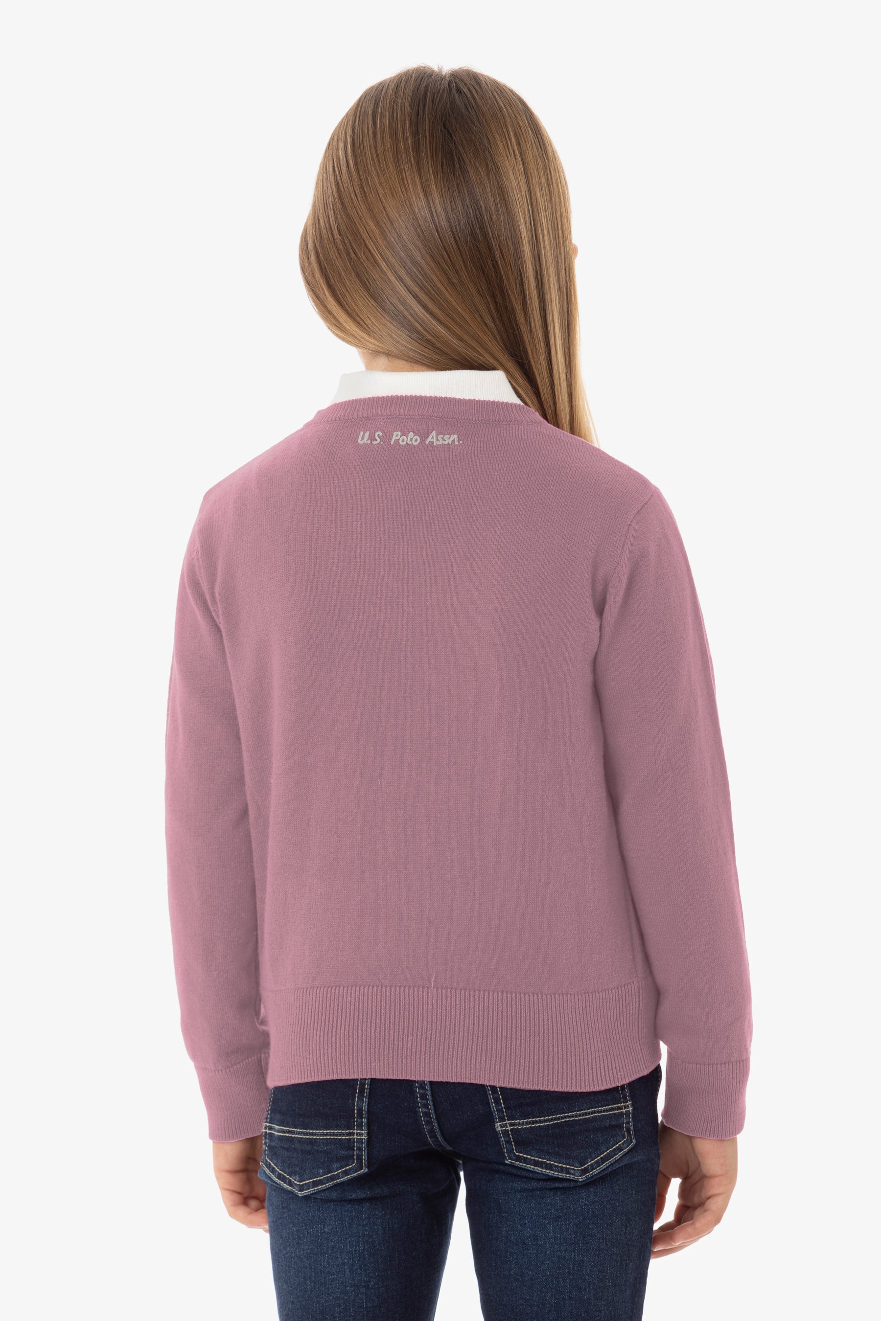 Maglia girocollo da bambina cotone e cashmere con logo U.S. Polo Assn.