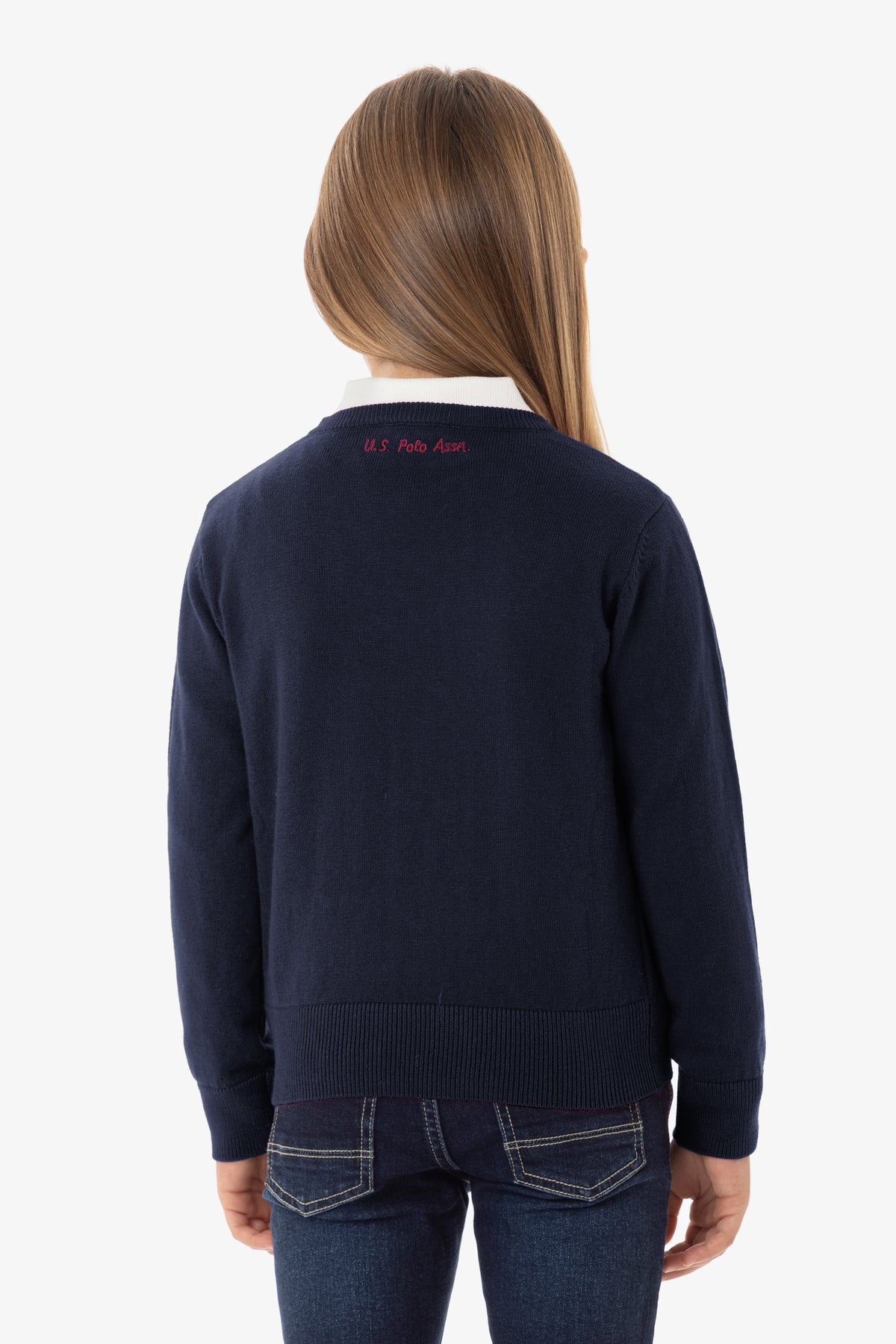 Maglia girocollo da bambina cotone e cashmere con logo U.S. Polo Assn.