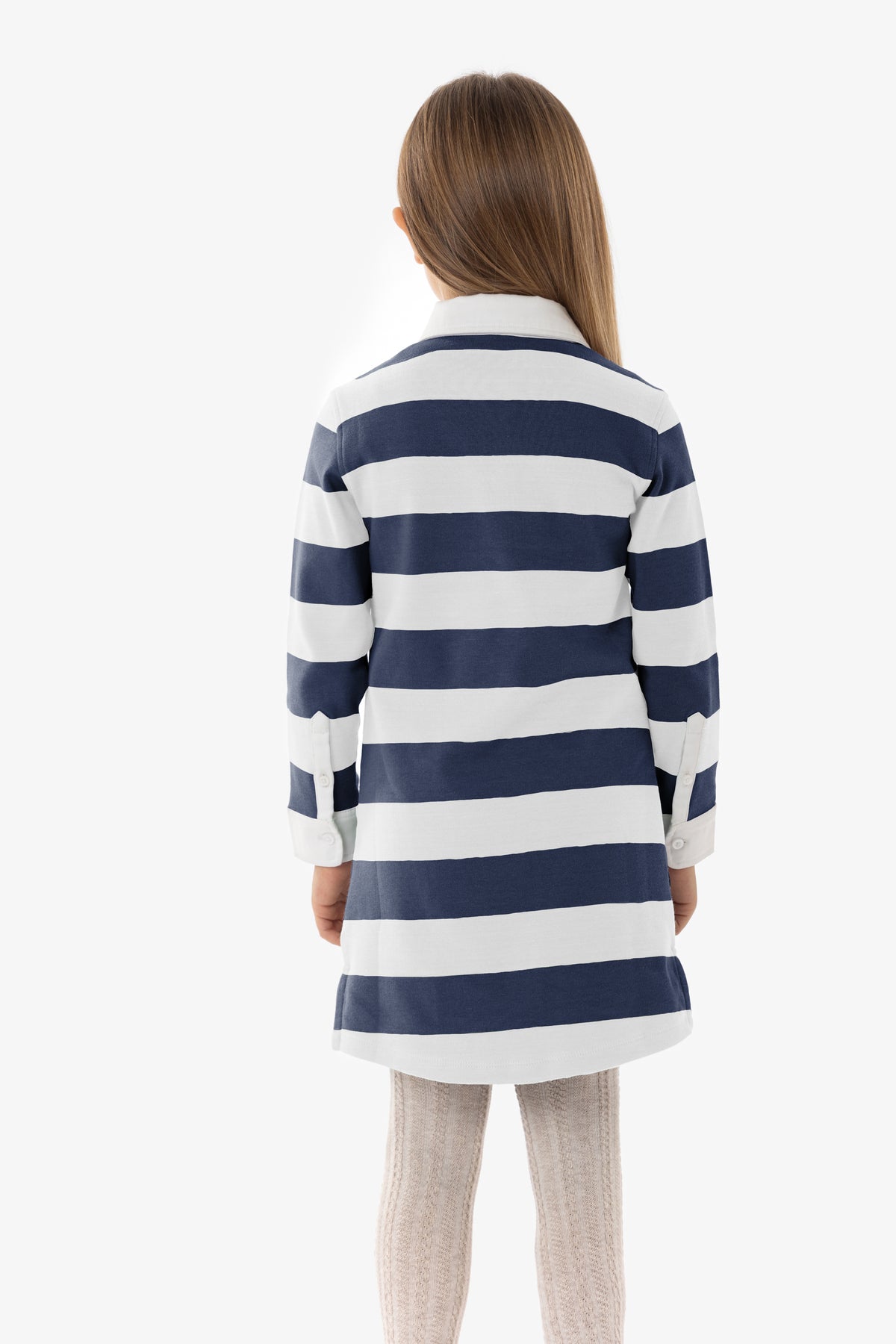 Vestito da bambina in cotone interlock stripe con logo U.S. Polo Assn.