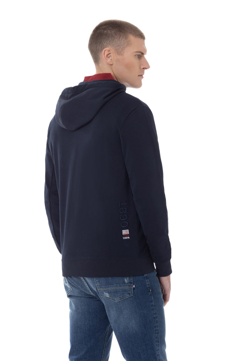 Felpa in cotone con cappuccio zip tricolor e logo U.S. Polo Assn.