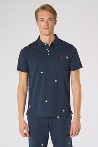 Polo shirt da uomo in cotone con ricami all over floreali