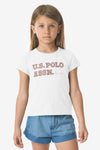 T-shirt in cotone con ricamo U.S. Polo Assn. floreale