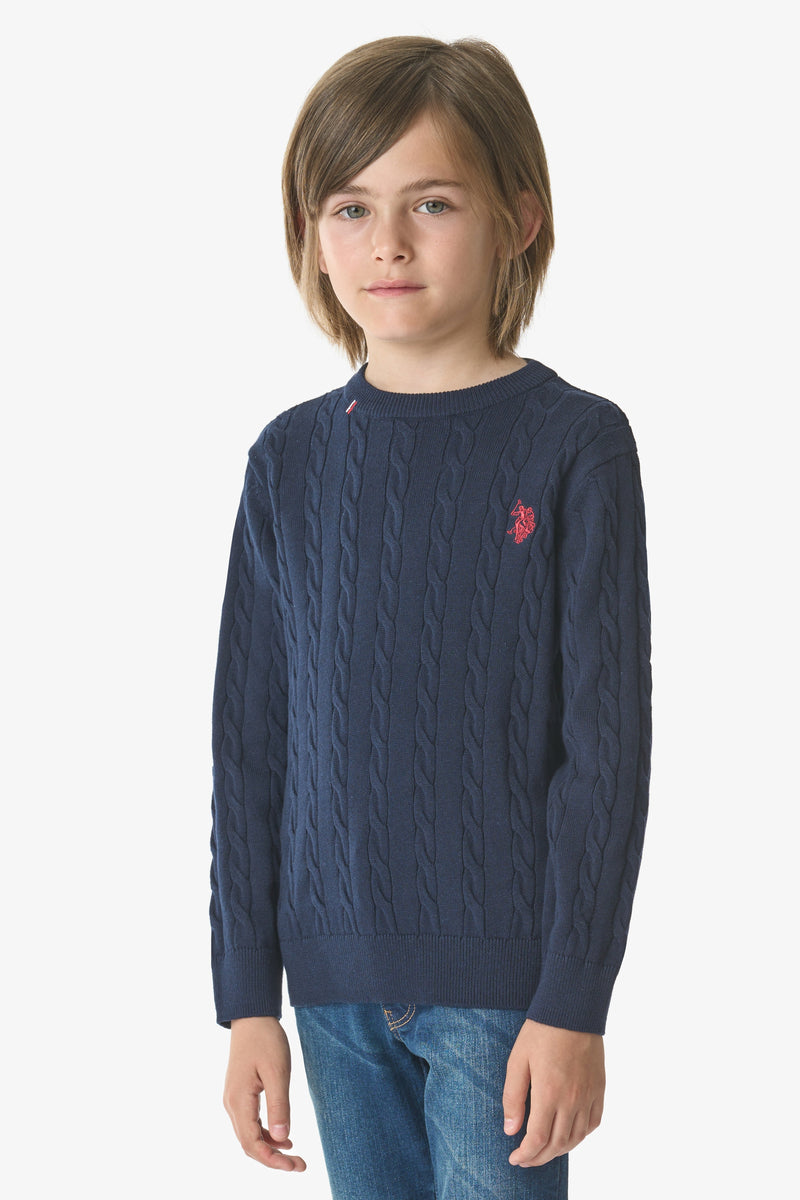 Maglia girocollo in cotone a treccia con logo