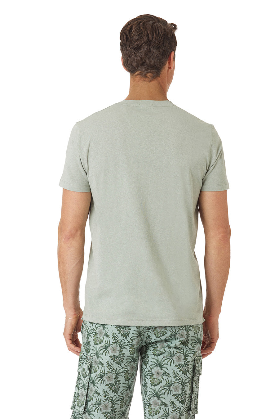 T-shirt a maniche corte in cotone e lino con logo