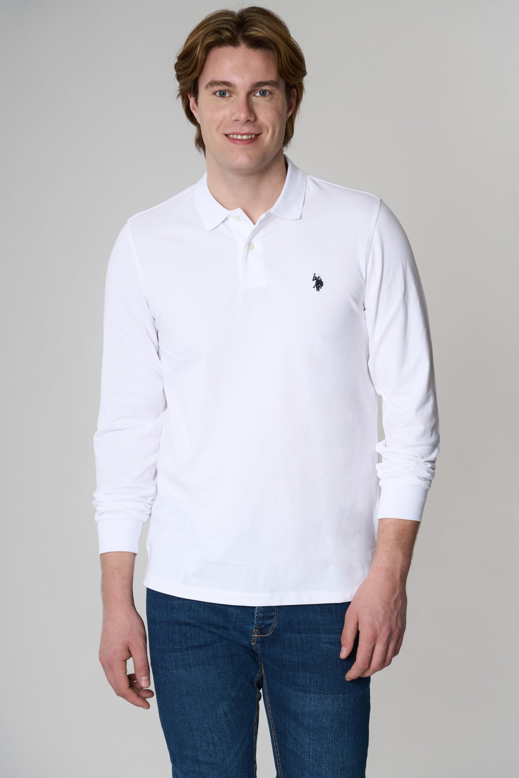 Polo a maniche lunghe in cotone piquet con logo U.S. Polo Assn. Italy