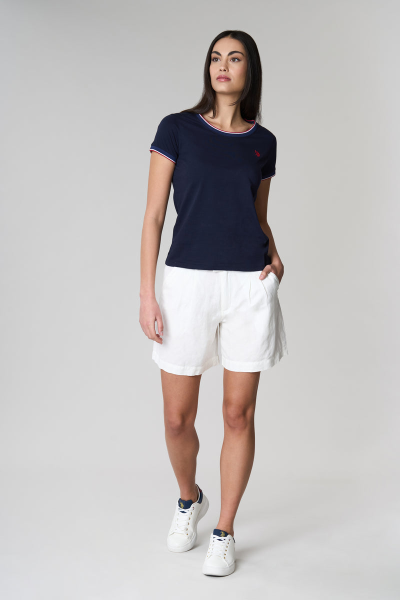 T-shirt in cotone light jersey colletto in contrasto