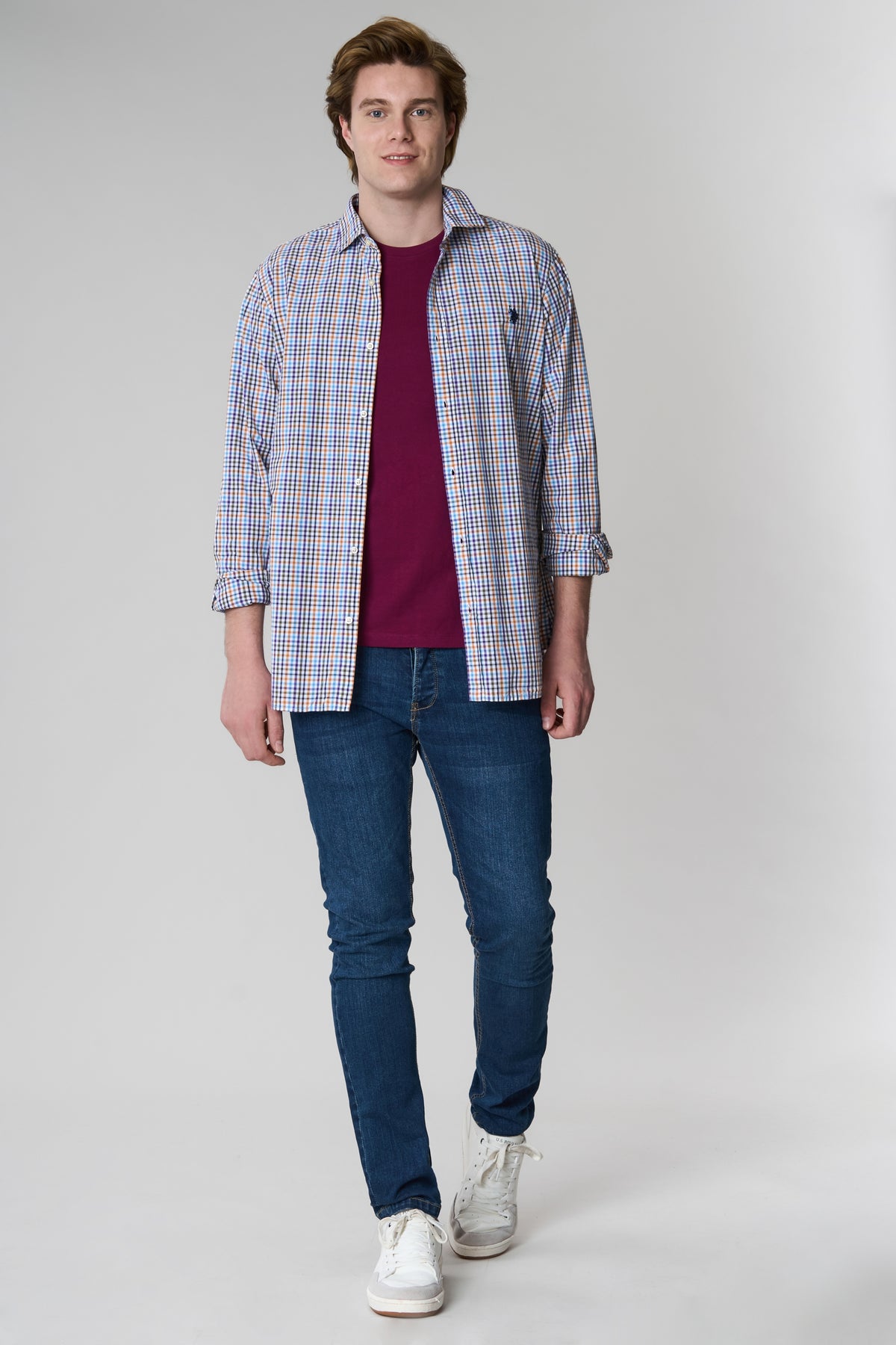 Camicia in cotone check con logo