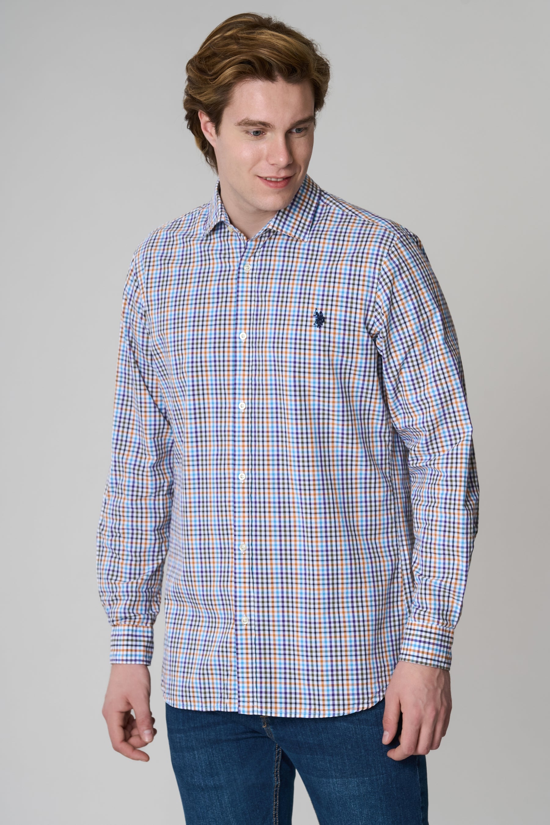 Camicia in cotone check con logo