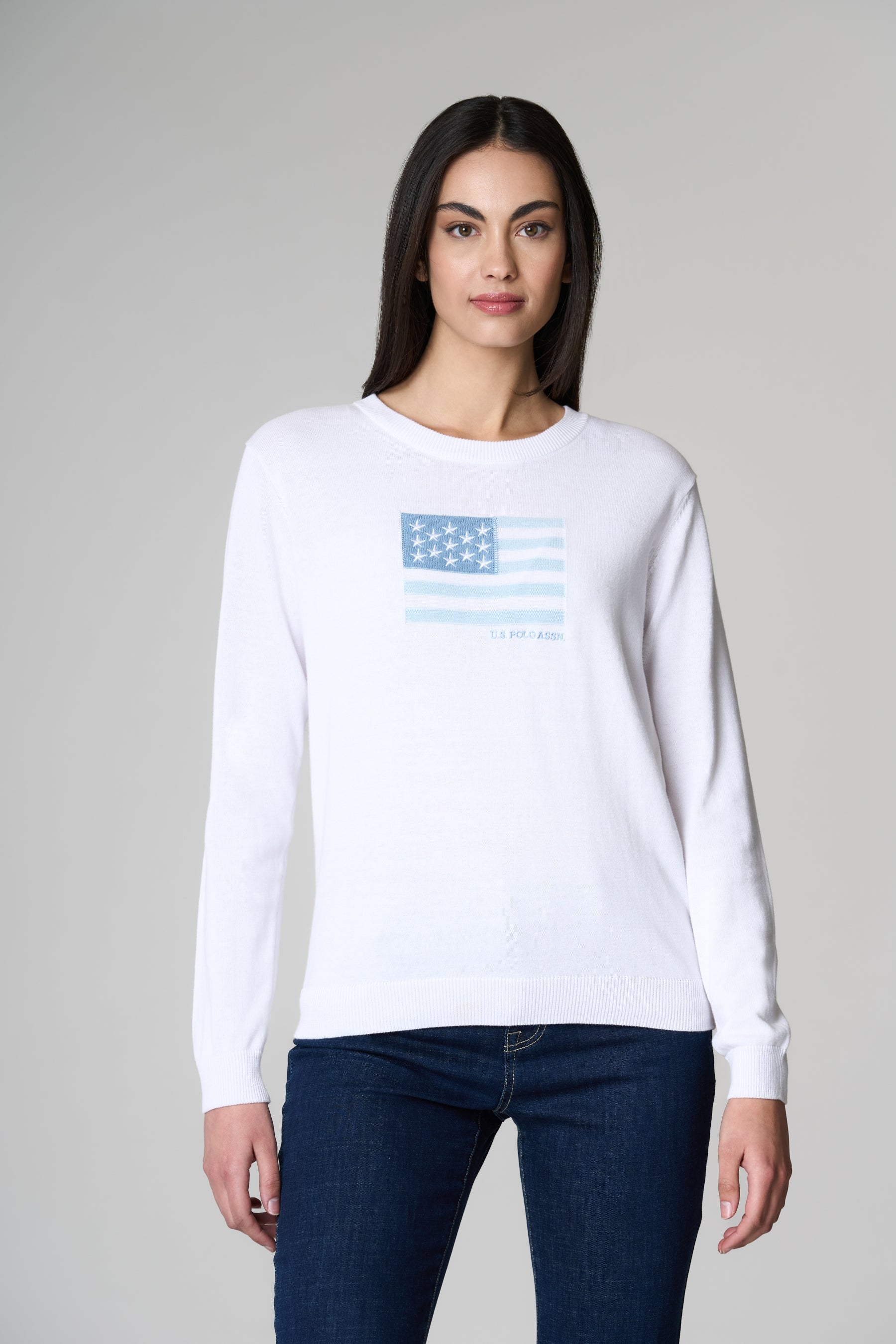 Maglia girocollo in cotone con bandiera americana