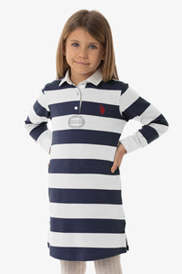 Vestito da bambina in cotone interlock stripe con logo U.S. Polo Assn.