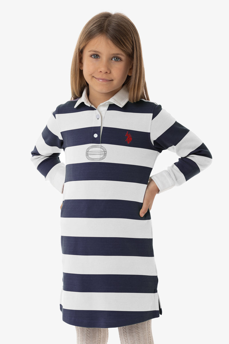 Vestito da bambina in cotone interlock stripe con logo U.S. Polo Assn.