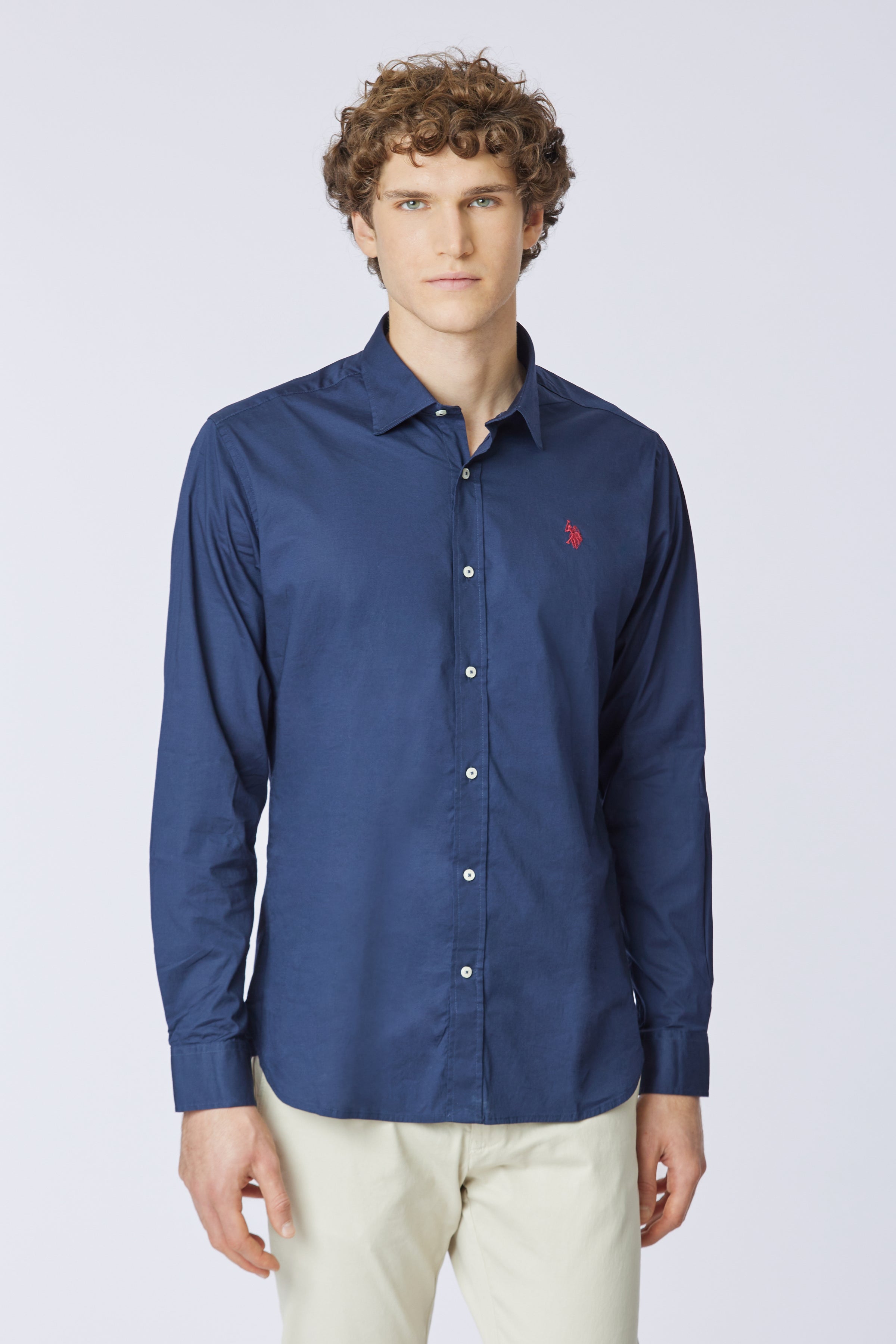 Camicia in cotone stretch popeline slim fit