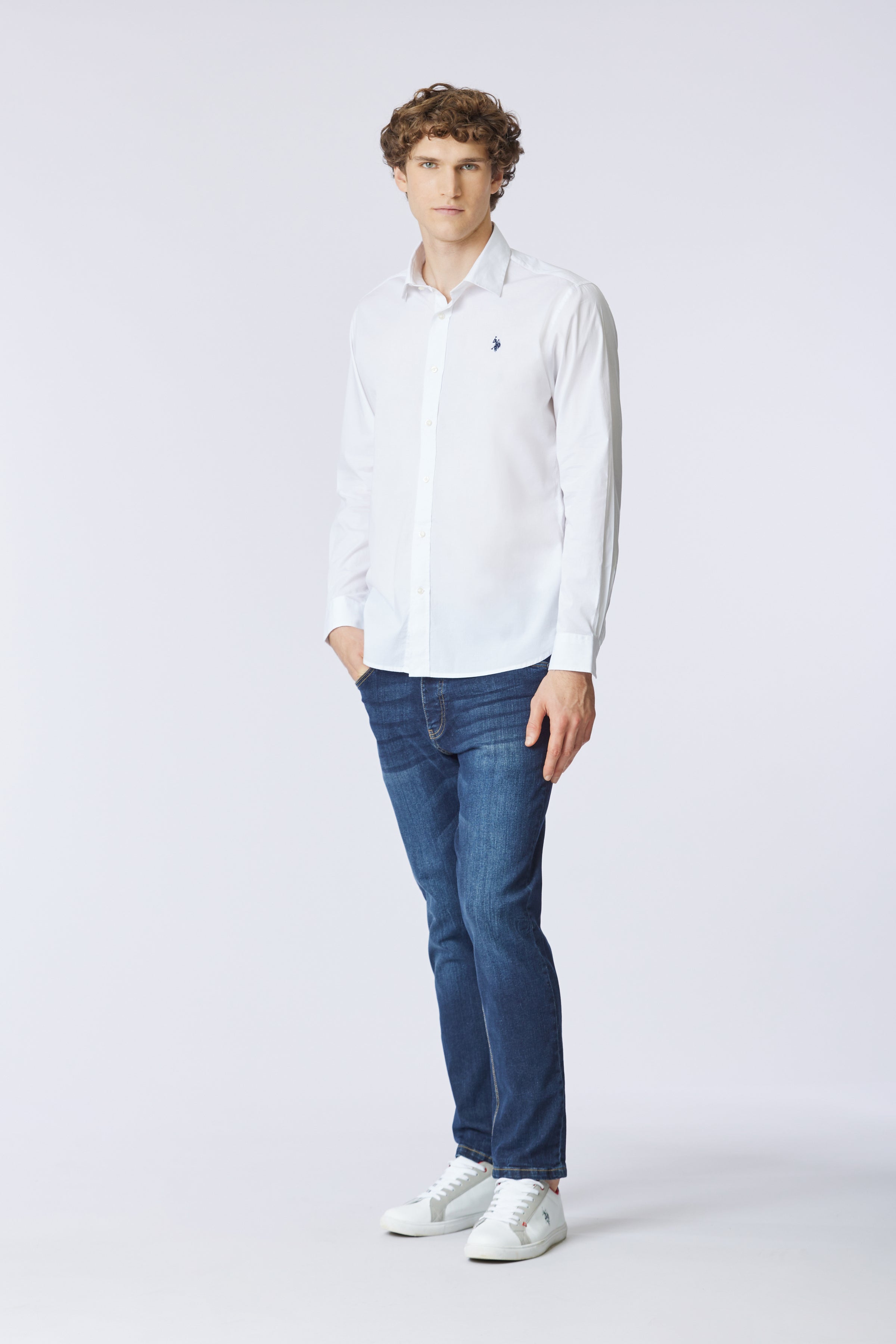 Camicia in cotone stretch popeline slim fit