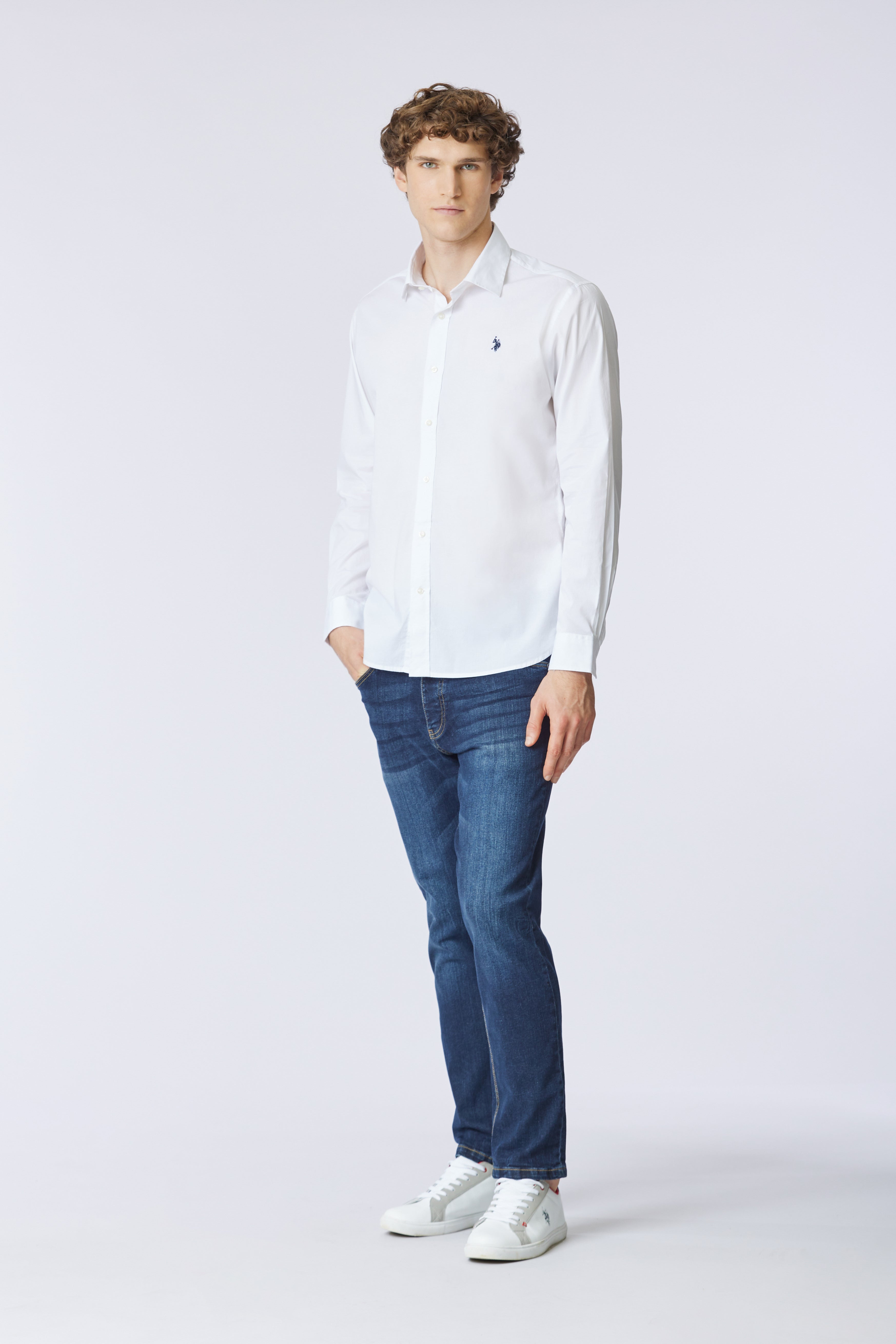 Camicia in cotone stretch popeline slim fit