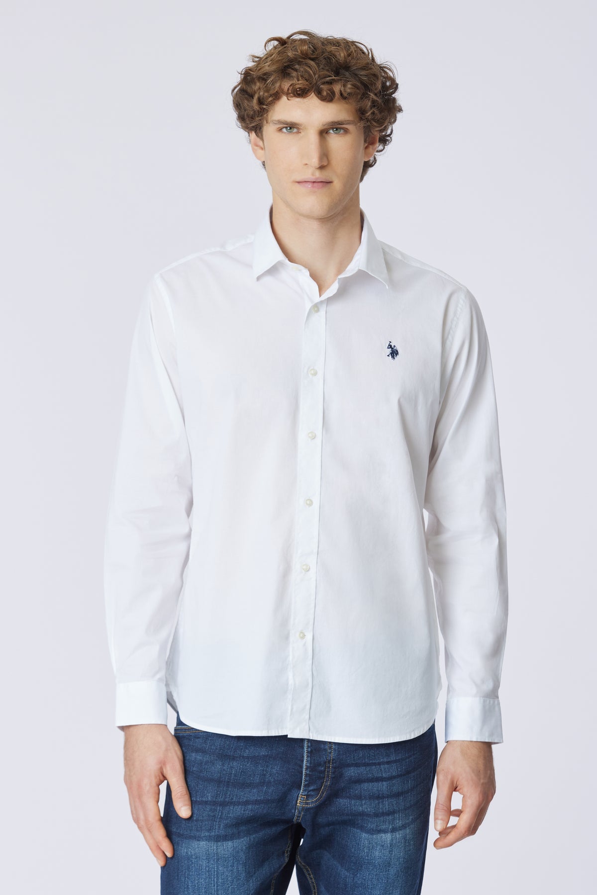 Camicia in cotone stretch popeline slim fit