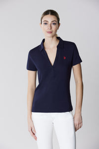 Polo a maniche corte stretch con scollo a V