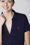 Polo a maniche corte con scollo a V in cotone stretch