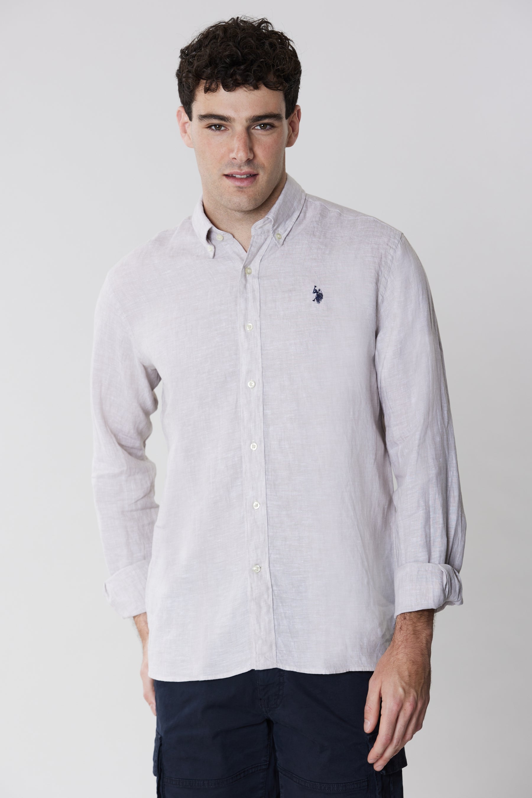 Camicia in lino regular fit con logo